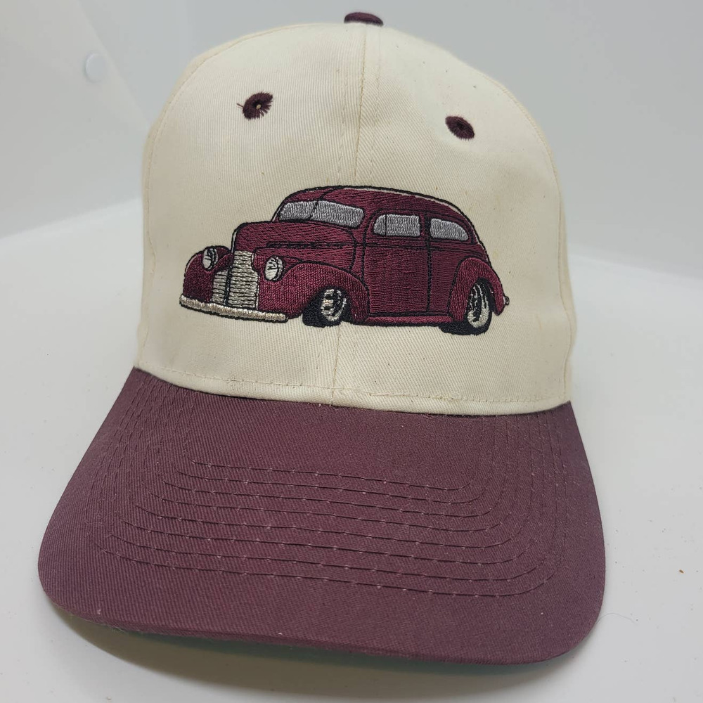 Vintage 1940s Ford Burgundy and Tan Snapback Cobra hat cap with green bill